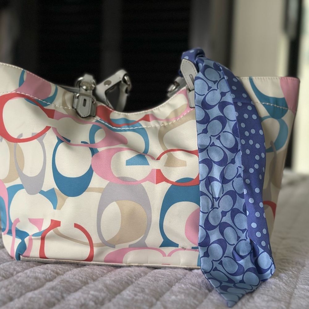 Coach Pink and Blue Signature Tote Bag